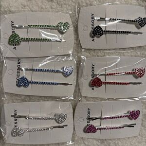 Heart Rhinestone Hair Clips Set